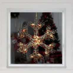 19" Lighted Silver Glittered Berry Rattan Snowflake Christmas Window Decoration -Noel Twinkle Shop northlight h85240 2 93971.1667592756