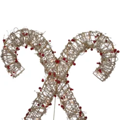 25" Lighted Champagne Gold Glittered Rattan Double Candy Cane Christmas Outdoor Or Window Decoration -Noel Twinkle Shop northlight h85241 5 86479.1674058227