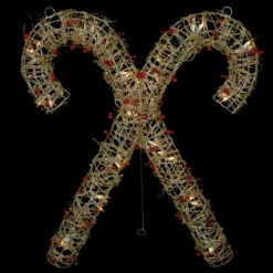 25" Lighted Champagne Gold Glittered Rattan Double Candy Cane Christmas Outdoor Or Window Decoration -Noel Twinkle Shop northlight h85241 onblack 89396.1674058225