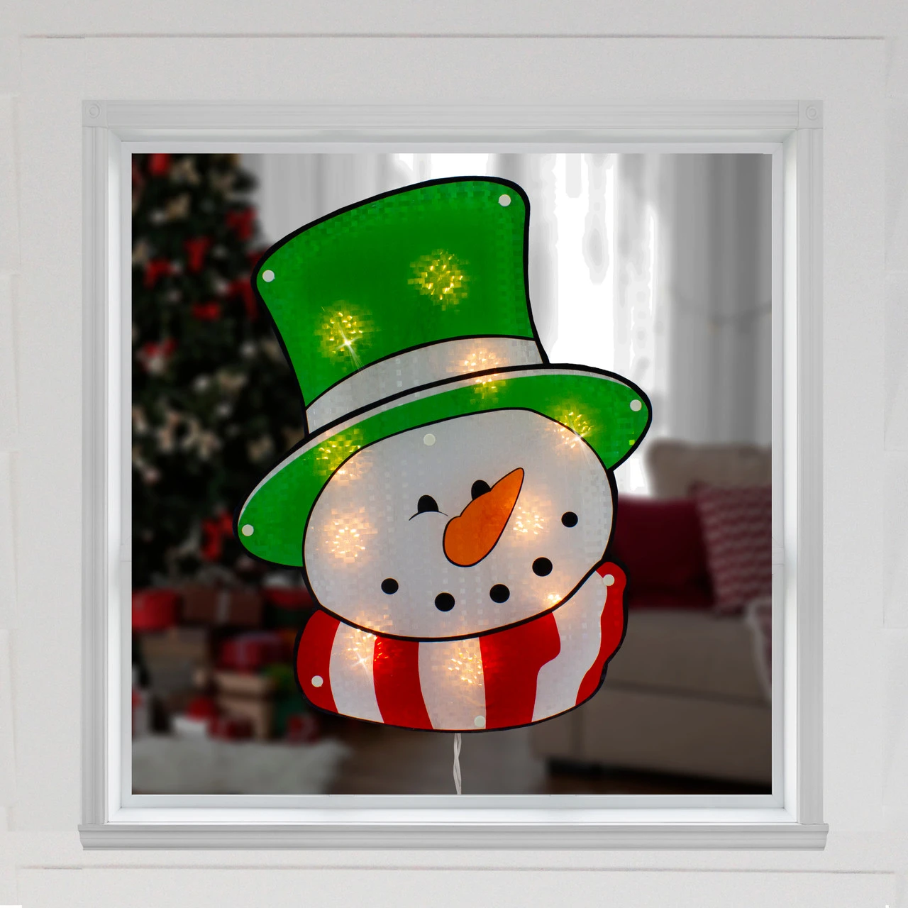 15.75" Lighted Holographic Snowman Christmas Window Silhouette 4 15.75" Lighted Holographic Snowman Christmas Window Silhouette - Image 2