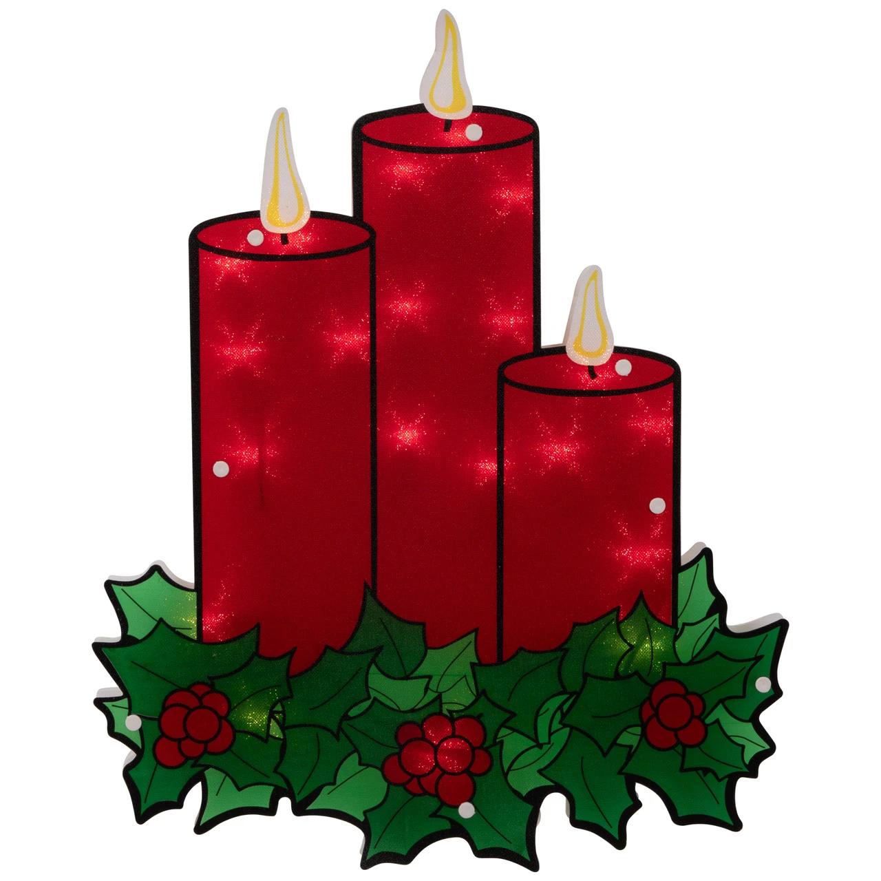 17.5" Lighted Red Three Candles Christmas Window Silhouette 4 17.5" Lighted Red Three Candles Christmas Window Silhouette - Image 2