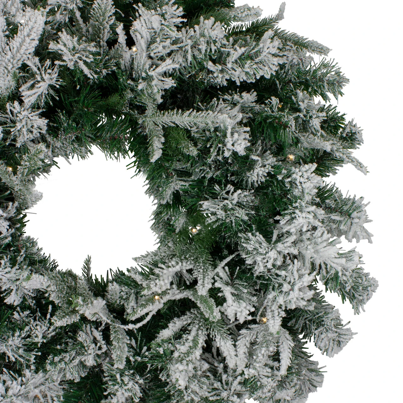 Pre-Lit Flocked Winfield Fir Artificial Christmas Wreath - 36-Inch, Warm White LED Lights 4 Pre-Lit Flocked Winfield Fir Artificial Christmas Wreath - 36-Inch, Warm White LED Lights - Image 2