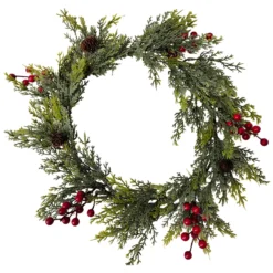 Pine Cone And Berries Winter Foliage Christmas Wreath, 24-Inch, Unlit