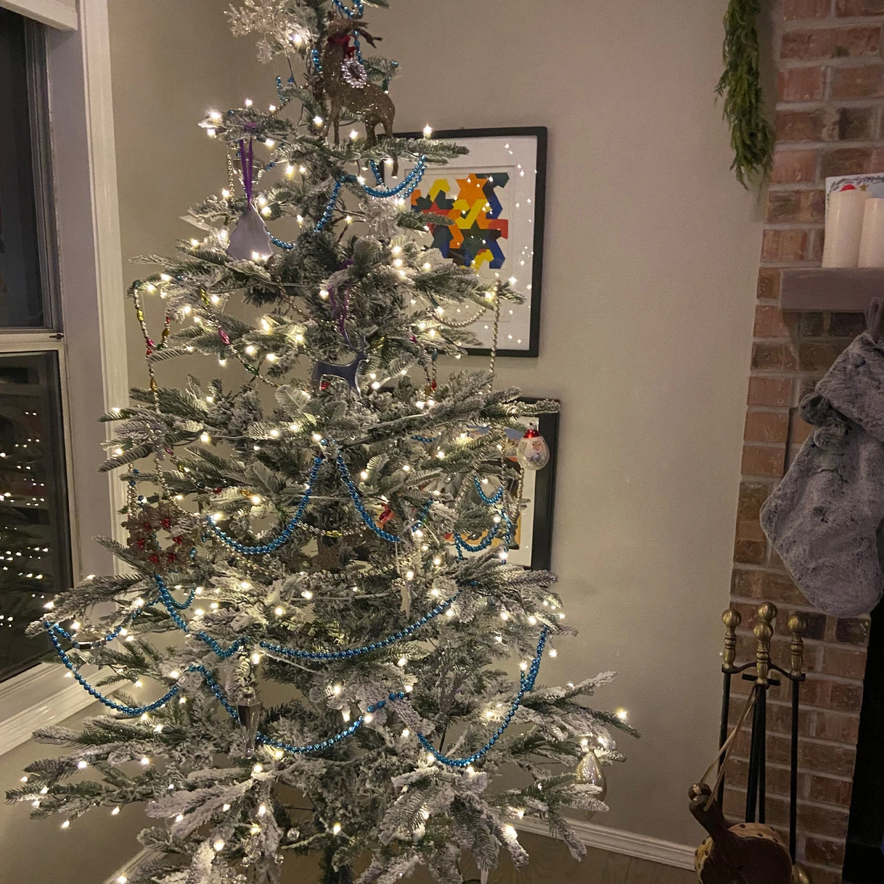 7.5' Pre-Lit Slim Nordmann Fir Flocked Artificial Christmas Tree - Warm Clear LED Lights 4 7.5' Pre-Lit Slim Nordmann Fir Flocked Artificial Christmas Tree - Warm Clear LED Lights - Image 2