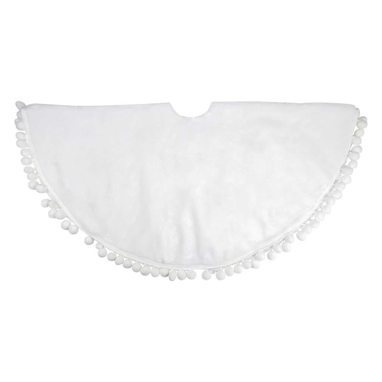 36" White Christmas Tree Skirt With A Pom Pom Border And Tie Backs 5 36" White Christmas Tree Skirt With A Pom Pom Border And Tie Backs - Image 3