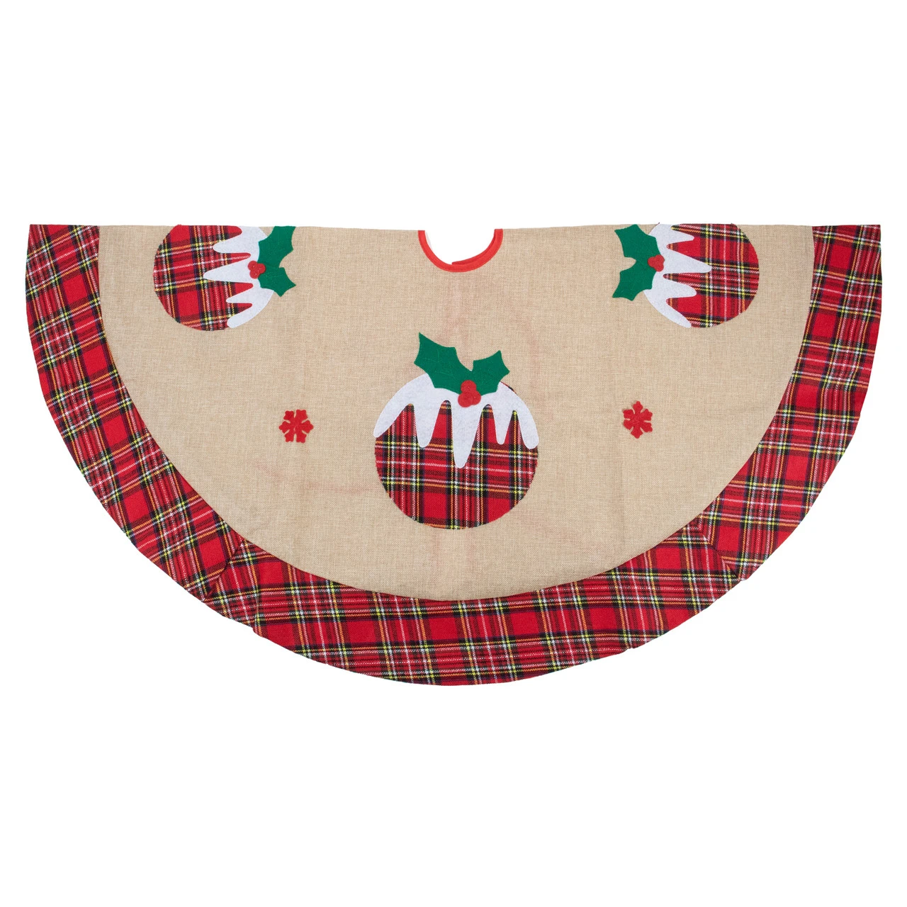 36" Burlap Plaid Tree Skirt With Christmas Puddings 5 36" Burlap Plaid Tree Skirt With Christmas Puddings - Image 3