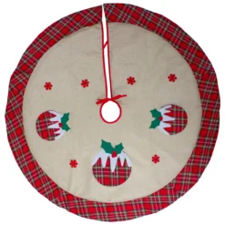 48" Burlap Plaid Tree Skirt With Christmas Puddings -Noel Twinkle Shop northlight j90424 5 71591.1667535628