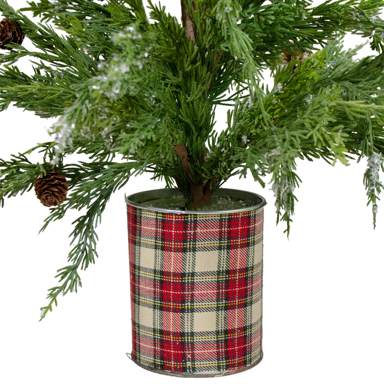 24" Iced Cedar Artificial Christmas Tree In Plaid Pot - Unlit 4 24" Iced Cedar Artificial Christmas Tree In Plaid Pot - Unlit - Image 2