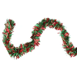 50' X 4" Shiny Green And Red Wide Cut Tinsel Christmas Garland - Unlit