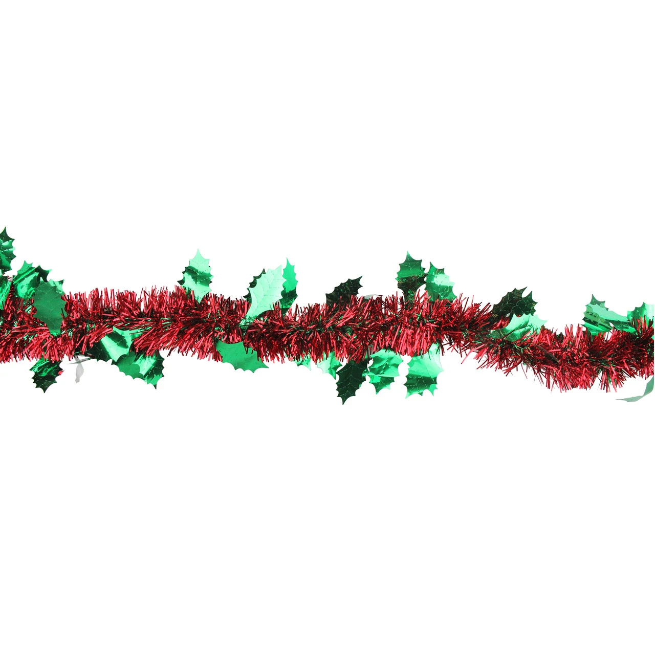 50' Shiny Red Christmas Tinsel Garland With Green Holly - Unlit 4 50' Shiny Red Christmas Tinsel Garland With Green Holly - Unlit - Image 2