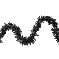 Wide Cut Black Halloween Tinsel Garland - 50 Feet, Unlit
