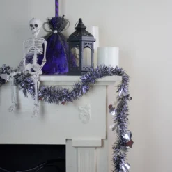 Black And Silver With Ghosts Halloween Tinsel Garland - 50 Feet, Unlit -Noel Twinkle Shop northlight k28320 3 51250.1667623075
