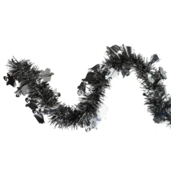 Black And Silver With Ghosts Halloween Tinsel Garland - 50 Feet, Unlit
