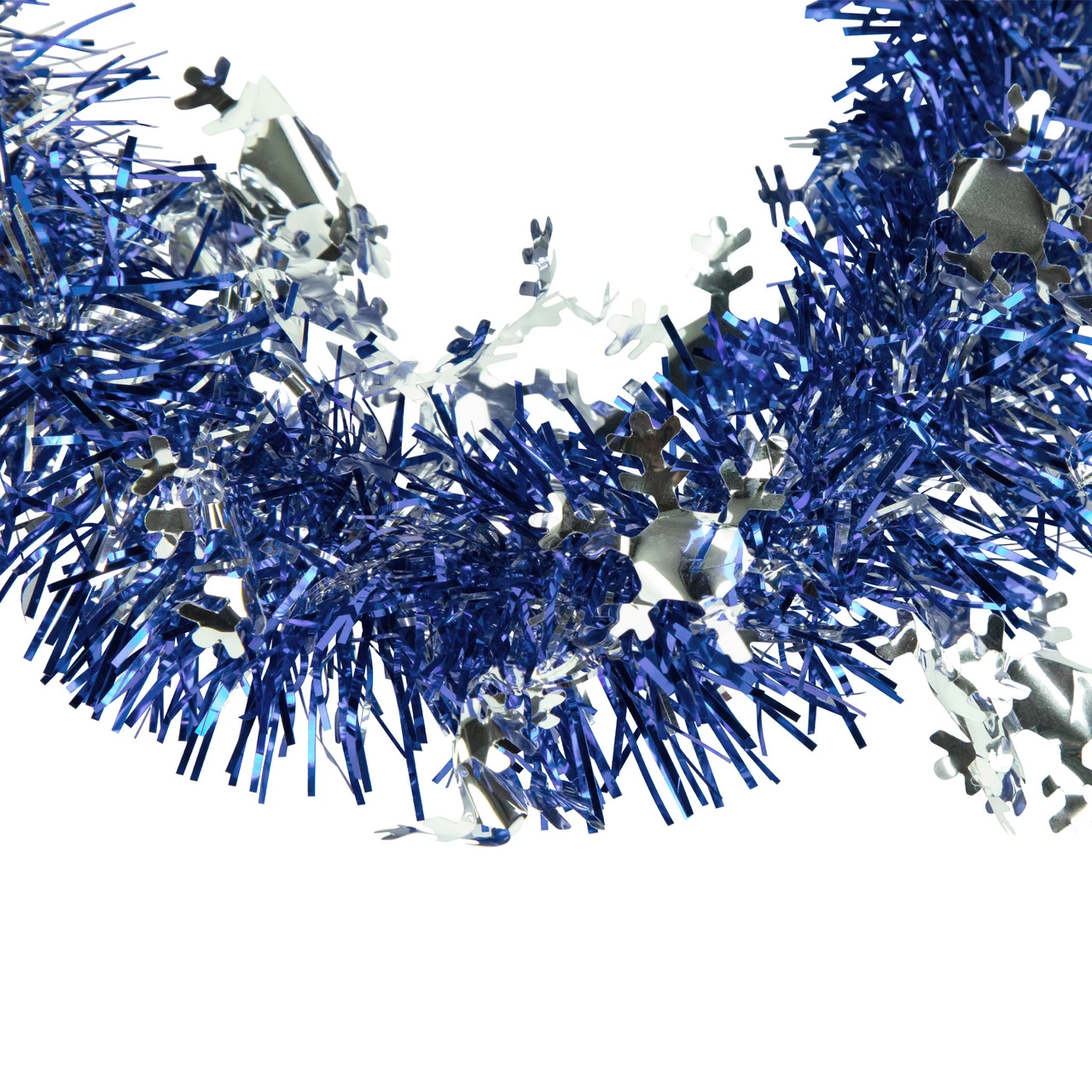 50' X 2" Royal Blue And Silver Christmas Tinsel Garland With Snowflakes - Unlit 6 50' X 2" Royal Blue And Silver Christmas Tinsel Garland With Snowflakes - Unlit - Image 4