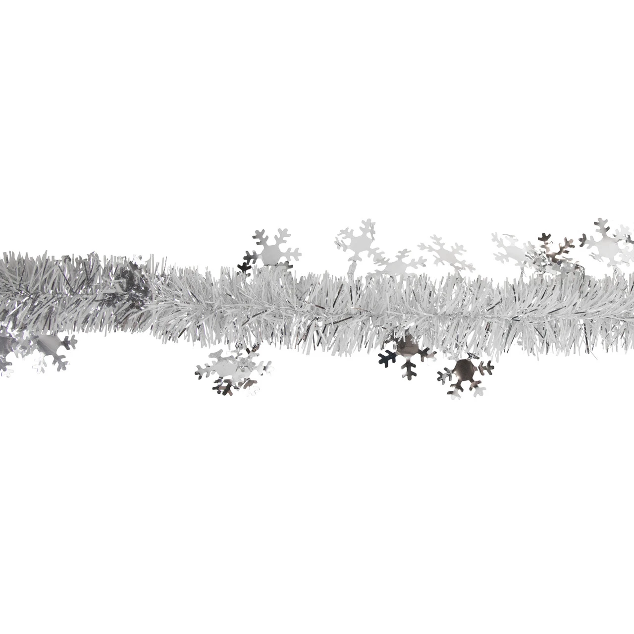 50' X 2" White And Silver Christmas Tinsel Garland With Snowflakes - Unlit 5 50' X 2" White And Silver Christmas Tinsel Garland With Snowflakes - Unlit - Image 3
