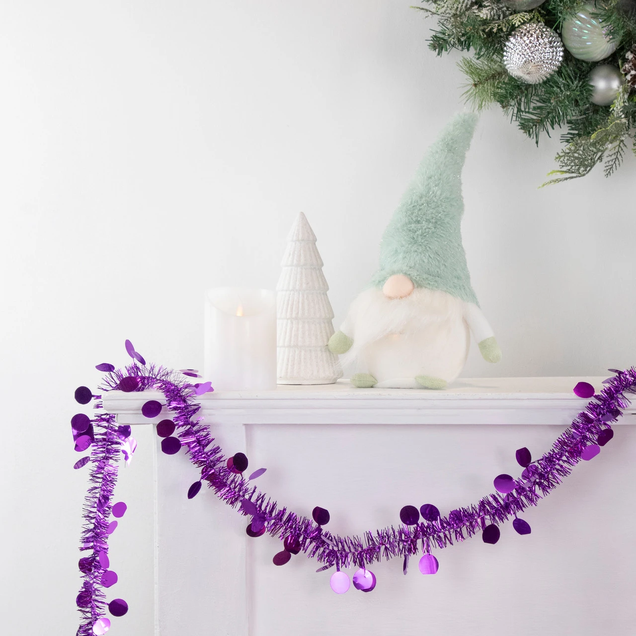 50' X 1.5" Purple Tinsel Christmas Garland With Polka Dots - Unlit 4 50' X 1.5" Purple Tinsel Christmas Garland With Polka Dots - Unlit - Image 2