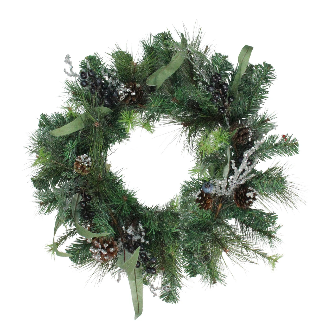 Mixed Pine With Blueberries Pine Cones And Ice Twigs Artificial Christmas Wreath - 24-Inch, Unlit 3 Mixed Pine With Blueberries Pine Cones And Ice Twigs Artificial Christmas Wreath - 24-Inch, Unlit