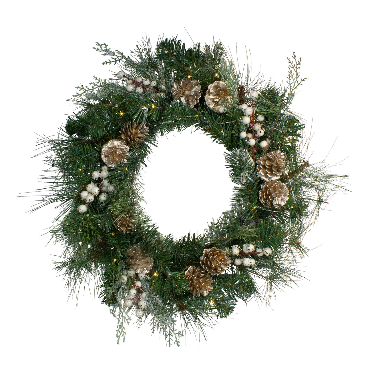 Pre-Lit Champagne Gold Pine Cone And Berry Mixed Pine Wreath - 22-Inch, Clear Lights 3 Pre-Lit Champagne Gold Pine Cone And Berry Mixed Pine Wreath - 22-Inch, Clear Lights