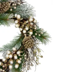 Acorn And Pine Cone Flocked Pine Needle Artificial Christmas Wreath - 22-Inch, Unlit -Noel Twinkle Shop northlight kji28195 1 07462.1667659460