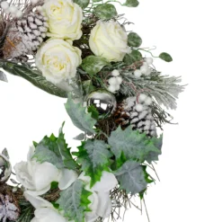 White And Silver Floral Flocked Pine Artificial Grapevine Christmas Wreath - 24-Inch, Unlit -Noel Twinkle Shop northlight kji28196 1 50391.1667578040