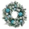 Flocked Pine With Teal And Silver Ornaments Artificial Christmas Wreath, 24-Inch, Unlit 1 Flocked Pine With Teal And Silver Ornaments Artificial Christmas Wreath, 24-Inch, Unlit -Noel Twinkle Shop northlight kji82572 updated2022 21662.1667657668