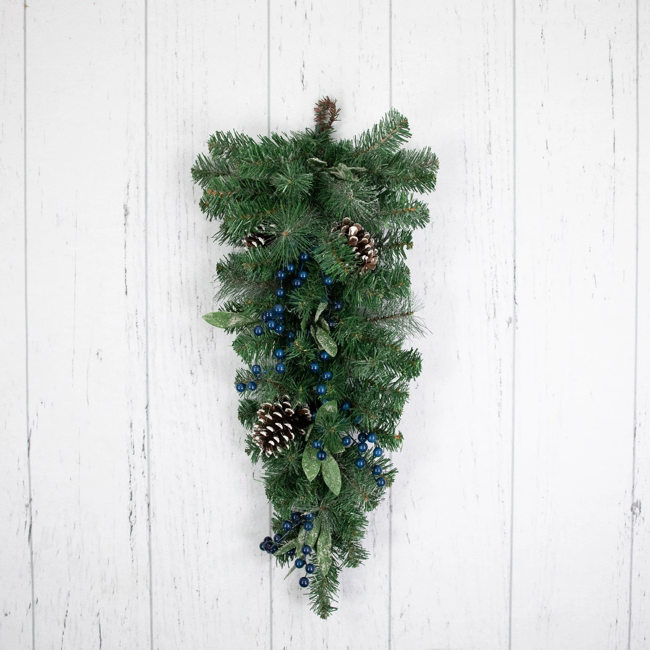 28" Mixed Pine And Blueberries Artificial Christmas Teardrop Swag - Unlit 9 28" Mixed Pine And Blueberries Artificial Christmas Teardrop Swag - Unlit - Image 7