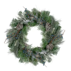 Mixed Pine And Blueberries Artificial Christmas Wreath -24-Inch, Unlit