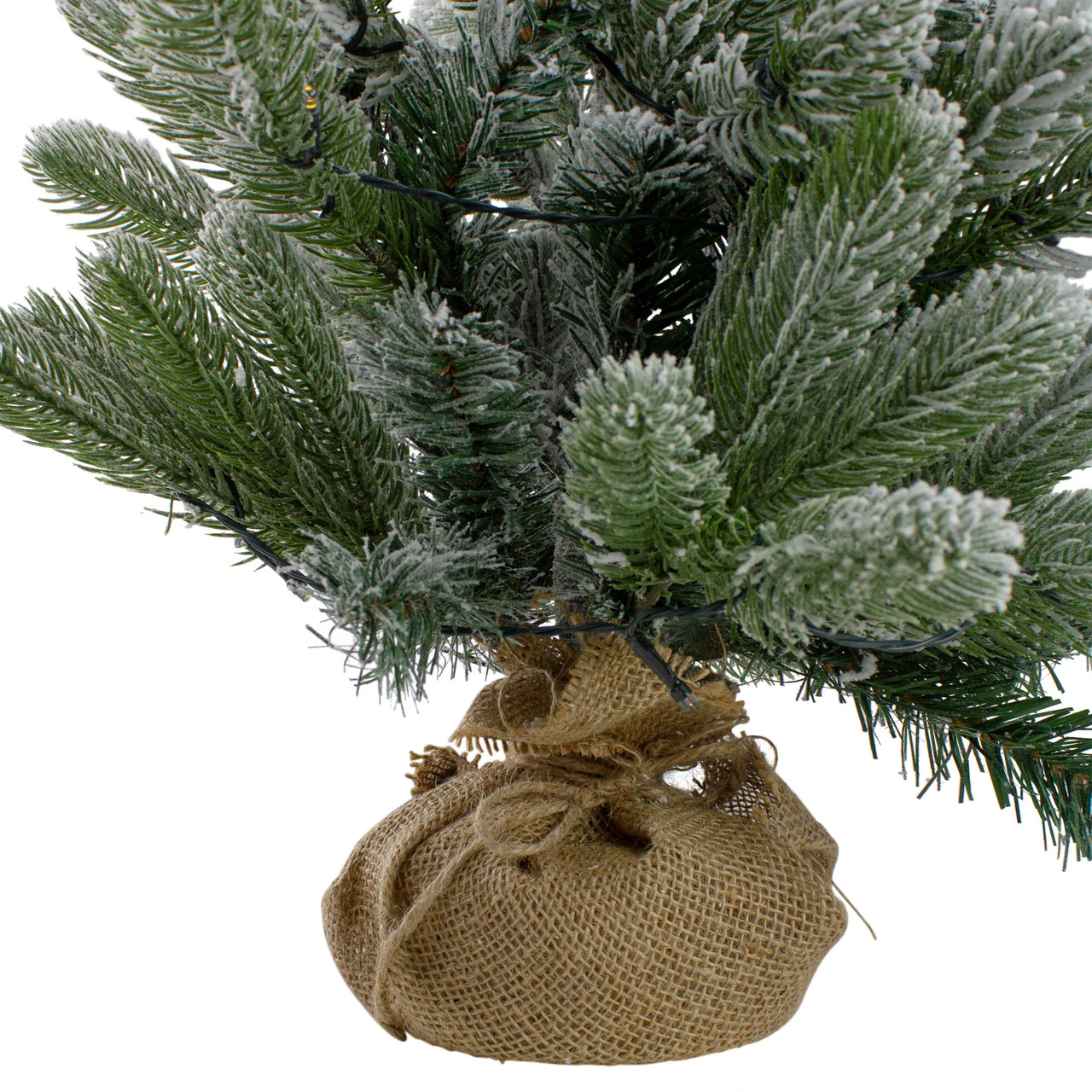 2' B/O Potted Frosted Pine Medium Artificial Christmas Tree In A Burlap Pot- Warm White Lights 5 2' B/O Potted Frosted Pine Medium Artificial Christmas Tree In A Burlap Pot- Warm White Lights - Image 3