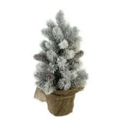 12" Potted Flocked Pine With Pine Cones Medium Artificial Christmas Tree – Unlit