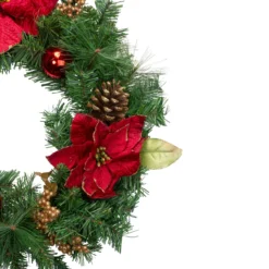 Green Pine And Poinsettias Artificial Christmas Wreath - 24-Inch, Unlit -Noel Twinkle Shop northlight kjit9968 1 49340.1667660121