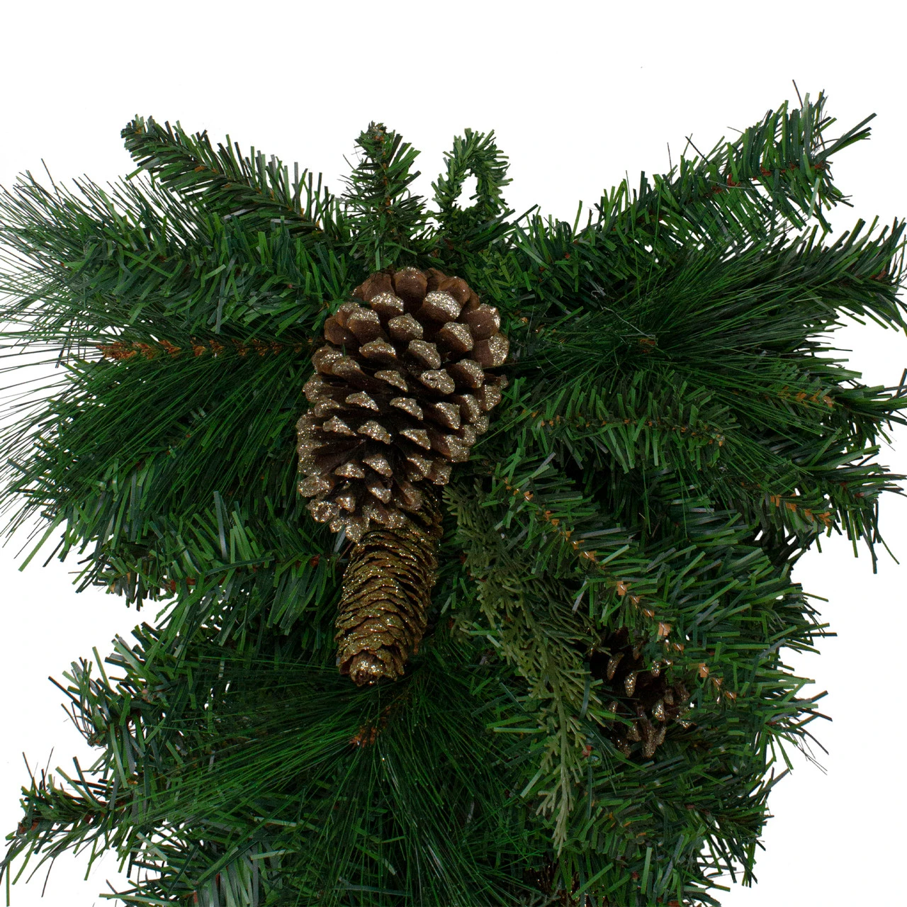 28" Artificial Mixed Pine With Pine Cones And Gold Glitter Christmas Teardrop Swag - Unlit 5 28" Artificial Mixed Pine With Pine Cones And Gold Glitter Christmas Teardrop Swag - Unlit - Image 3