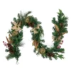 6' X 10" Burlap Poinsettia, Moss Ball, Mixed Pine And Berries Christmas Garland - Unlit -Noel Twinkle Shop northlight kjix6180gl 1 67232.1667656762
