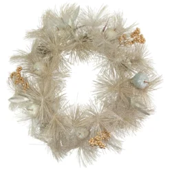 Champagne Gold Apple And Pine Needle Artificial Christmas Wreath, 24-Inch, Unlit