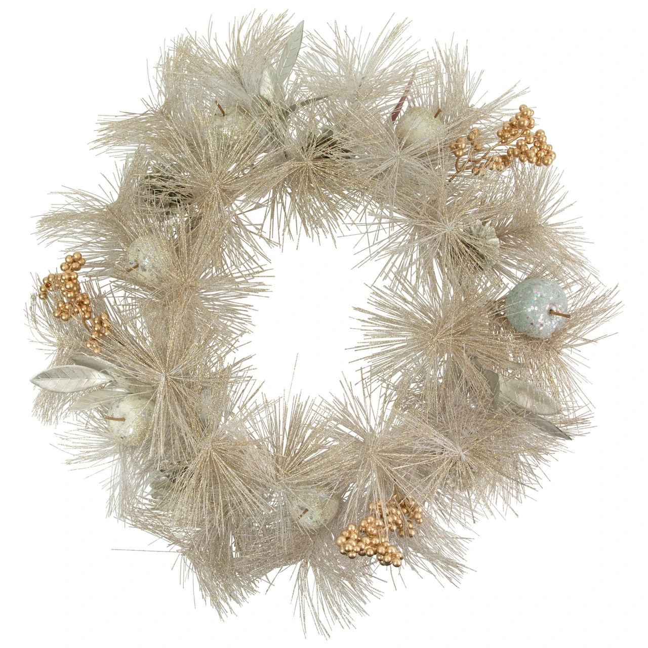 Champagne Gold Apple And Pine Needle Artificial Christmas Wreath, 24-Inch, Unlit 3 Champagne Gold Apple And Pine Needle Artificial Christmas Wreath, 24-Inch, Unlit