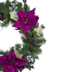 Purple Poinsettia And Silver Pine Cone Artificial Christmas Wreath - 24-Inch, Unlit -Noel Twinkle Shop northlight kjix7204 1 25628.1667488700