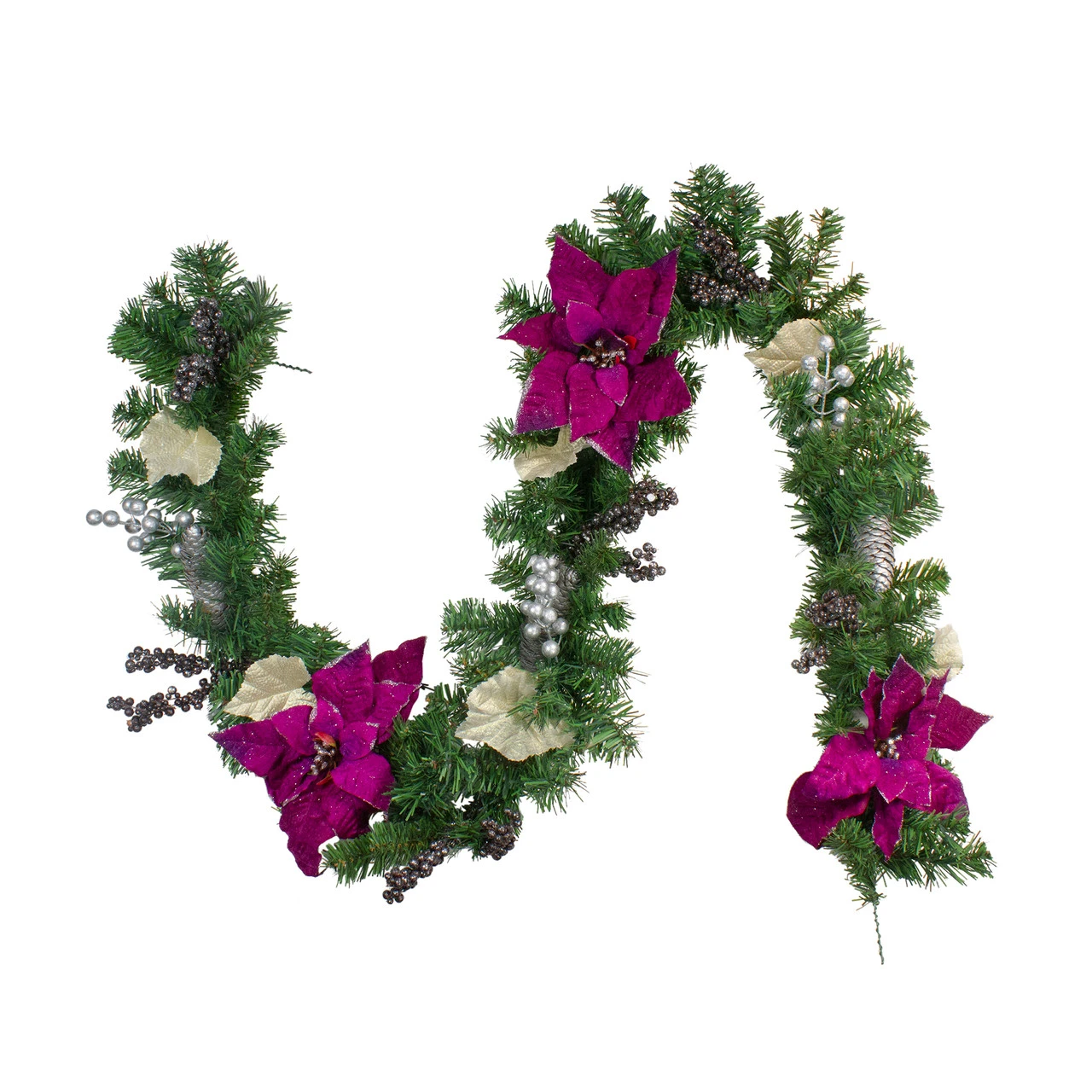6' X 10" Poinsettia And Pine Cone Artificial Christmas Garland - Unlit 3 6' X 10" Poinsettia And Pine Cone Artificial Christmas Garland - Unlit