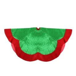 60" Metallic Green And Red Trim Scalloped Edge Christmas Tree Skirt