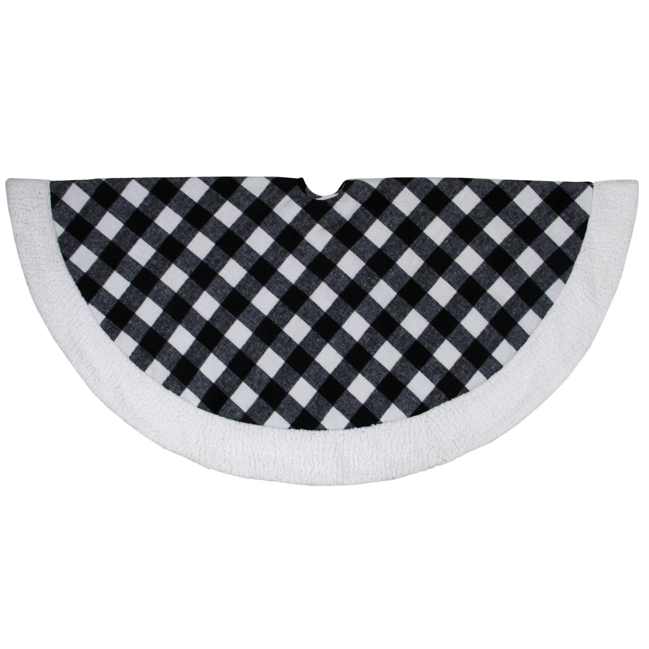 48" Black And White Buffalo Plaid Christmas Tree Skirt With Sherpa Trim 4 48" Black And White Buffalo Plaid Christmas Tree Skirt With Sherpa Trim - Image 2