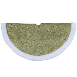 20" Gold Glittered Mini Christmas Tree Skirt With Faux Fur Trim