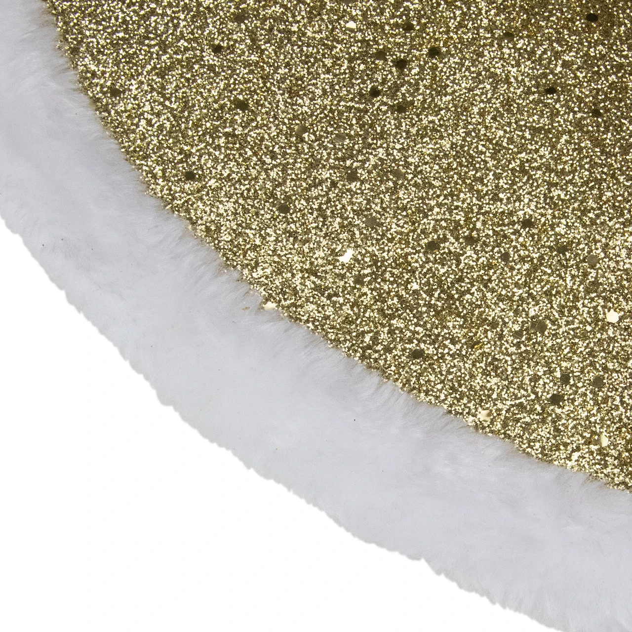 20" Gold Glittered Mini Christmas Tree Skirt With Faux Fur Trim 4 20" Gold Glittered Mini Christmas Tree Skirt With Faux Fur Trim - Image 2