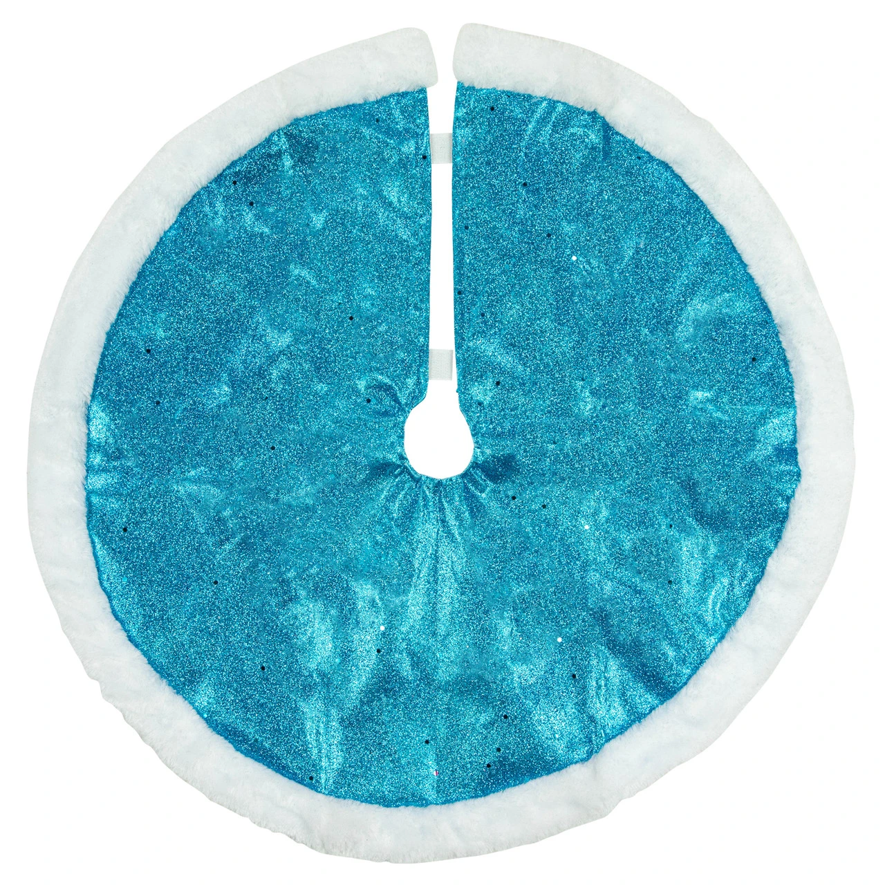 20" Blue Glittered Mini Christmas Tree Skirt With Fur Trim 4 20" Blue Glittered Mini Christmas Tree Skirt With Fur Trim - Image 2