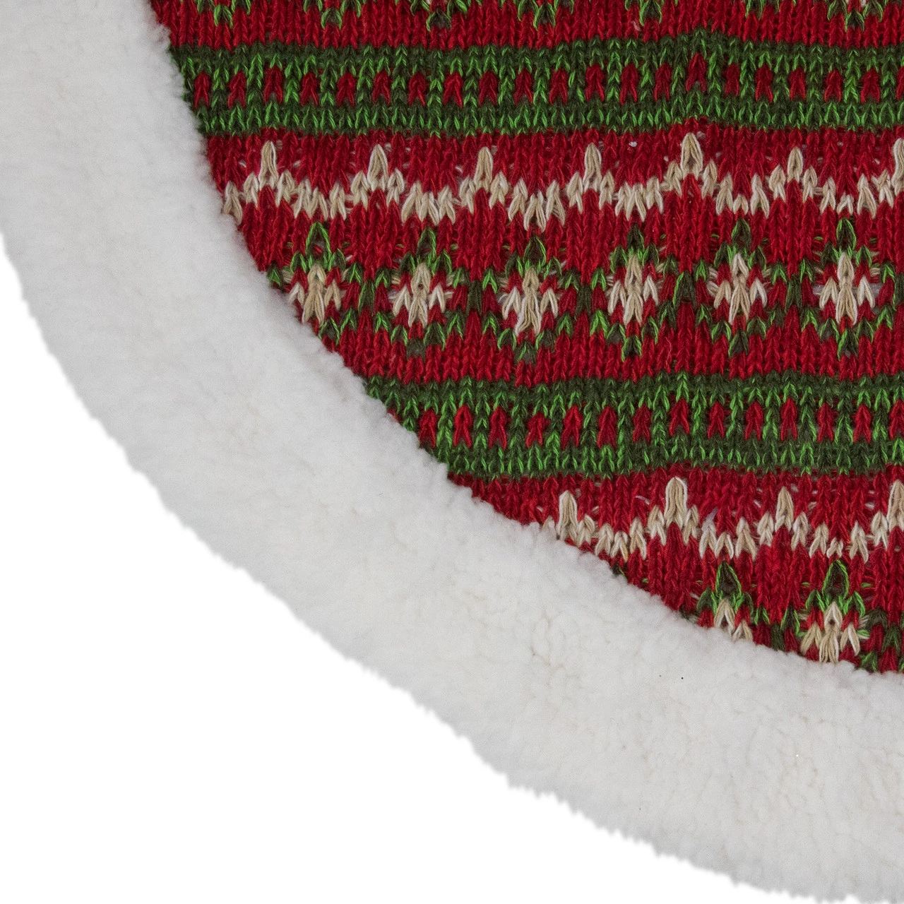 20" Red And Green Lodge Knitted Mini Christmas Tree Skirt With Sherpa Trim 4 20" Red And Green Lodge Knitted Mini Christmas Tree Skirt With Sherpa Trim - Image 2
