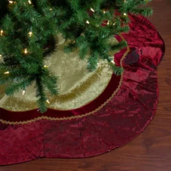 60" Red And Gold Scalloped Sequined Christmas Tree Skirt