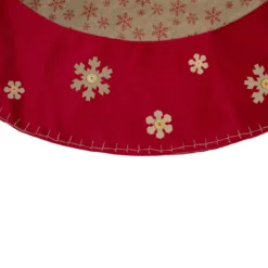 60" Burlap Glittered Snowflake Rustic Christmas Tree Skirt With Red Velvet Trim -Noel Twinkle Shop northlight l27931 1 55525.1667529980