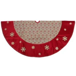 60" Burlap Glittered Snowflake Rustic Christmas Tree Skirt With Red Velvet Trim -Noel Twinkle Shop northlight l27931 3 42690.1667529980