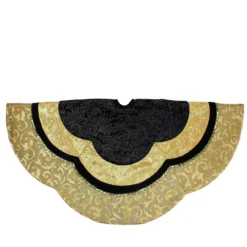 48" Black And Gold Velveteen Floral Scallop Christmas Tree Skirt -Noel Twinkle Shop northlight l85474 3 07422.1667597478