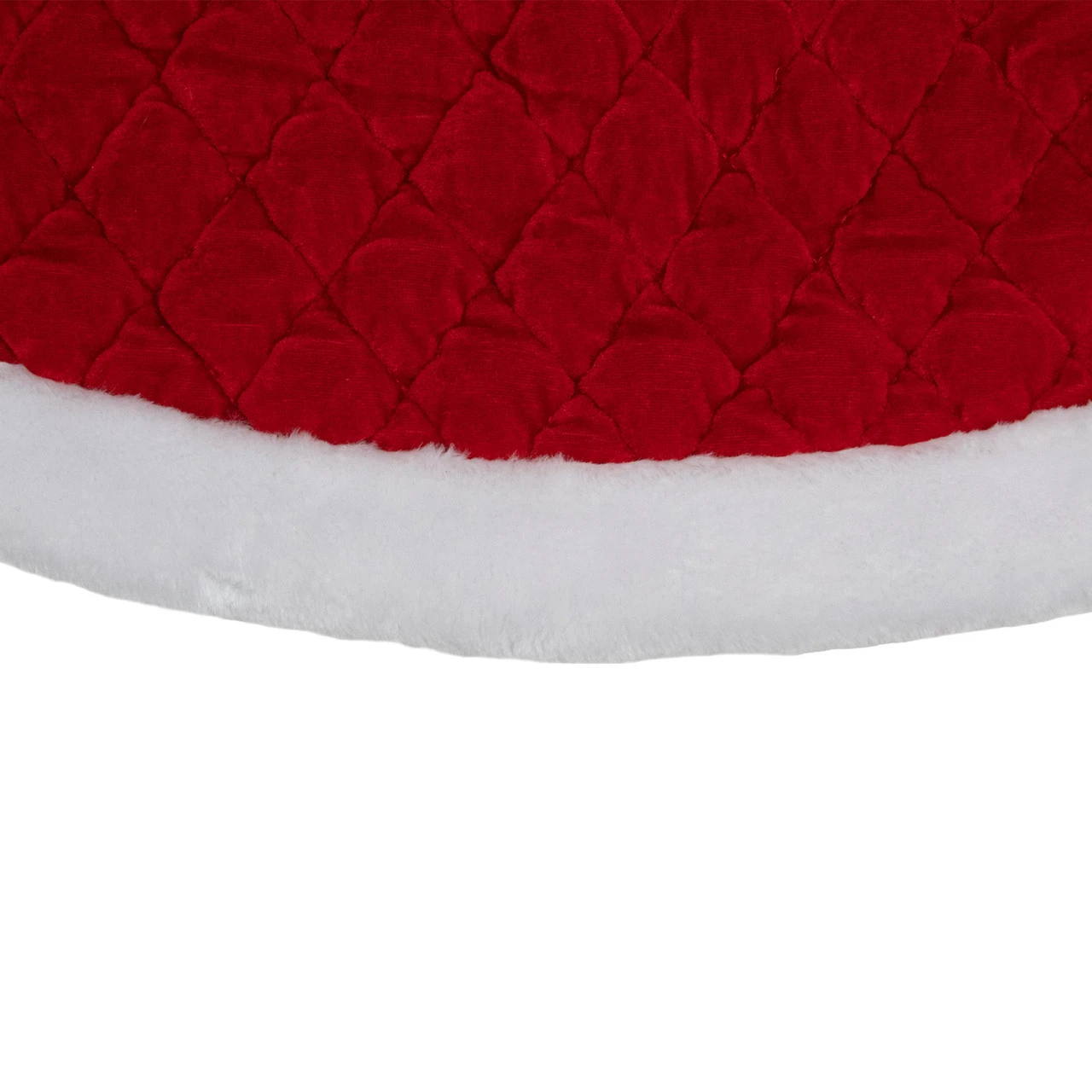 48" Red And White Quilted Faux Fur Border Christmas Tree Skirt 5 48" Red And White Quilted Faux Fur Border Christmas Tree Skirt - Image 3