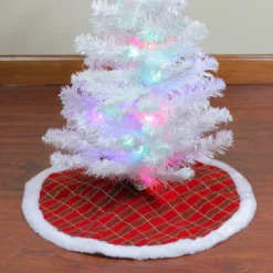 20" Red And Gold Plaid Glittered Mini Christmas Tree Skirt