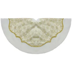 48-Inch Gold Poinsettia Glitter Christmas Tree Skirt With A Velvet Border