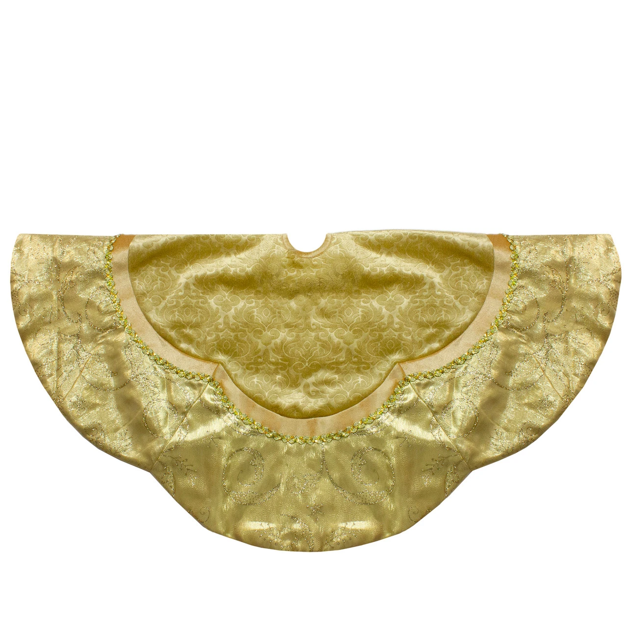 48-Inch Golden Scalloped Velvet Christmas Tree Skirt With A Metallic Trim 3 48-Inch Golden Scalloped Velvet Christmas Tree Skirt With A Metallic Trim